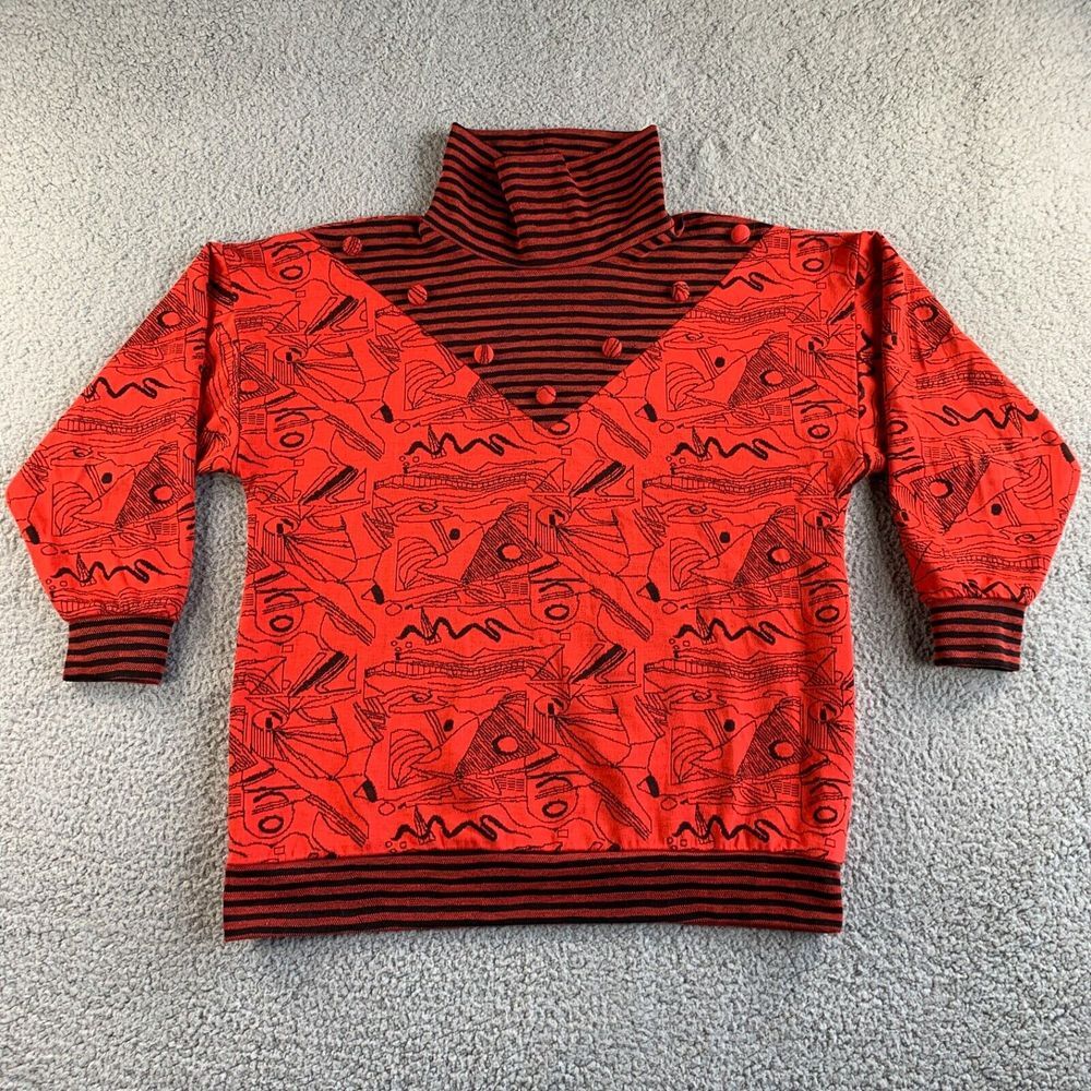 Vintage Casual Concepts Sweater‎ Womens Medium Tall Girl Turtleneck Printed Top